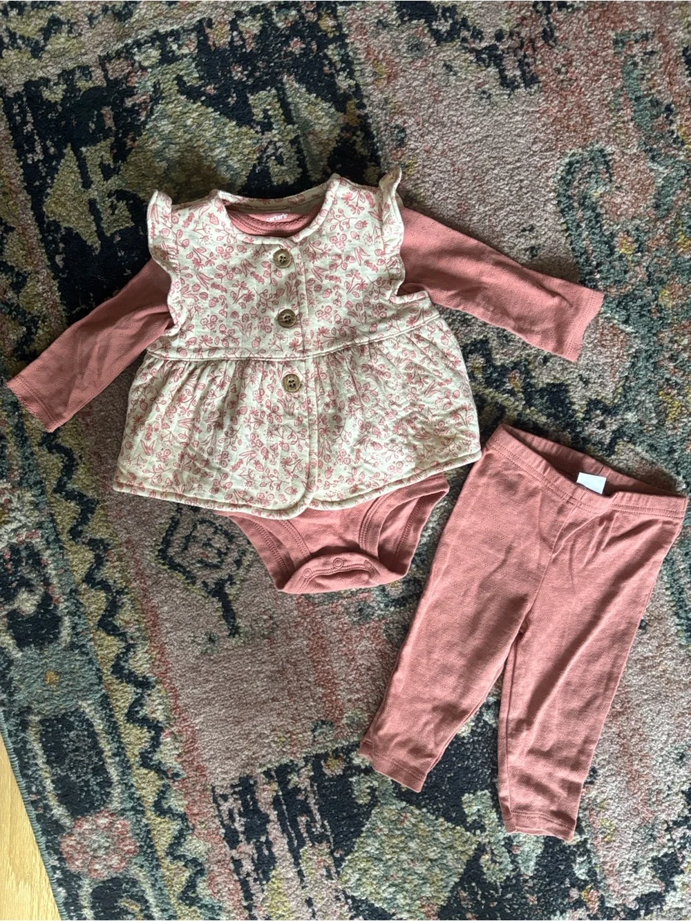 Carter’s Baby Girl 3-Piece Floral Little Vest Set Pink Pointelle Fall 6M 6 Month